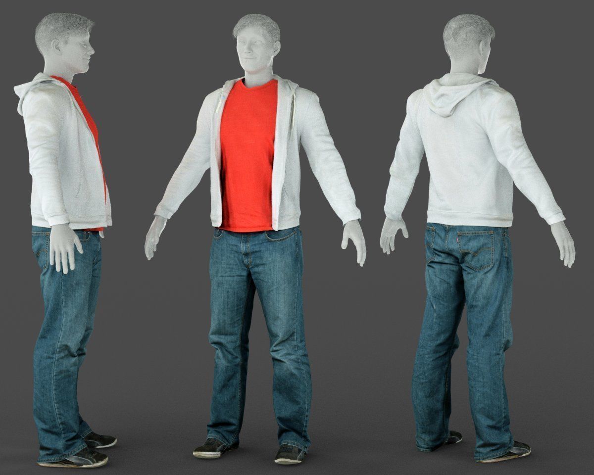 Male Casual Outfit 32 Hoodie Jeans Shoes Low-poly 3D model_4