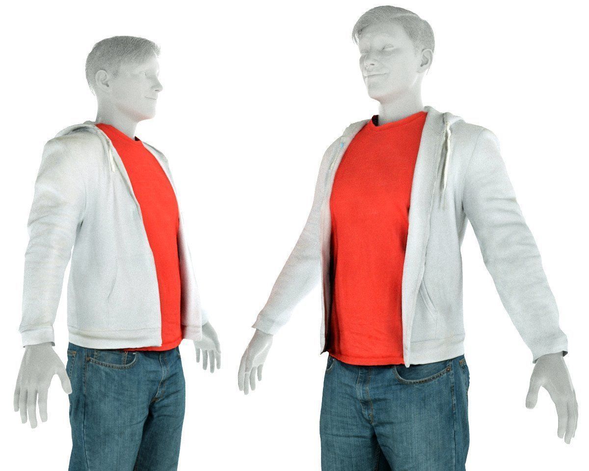 Male Casual Outfit 32 Hoodie Jeans Shoes Low-poly 3D model_2