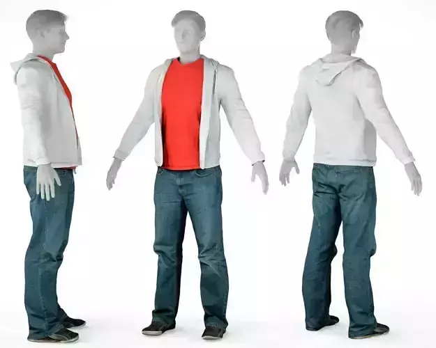 Male Casual Outfit 32 Hoodie Jeans Shoes Low-poly 3D model