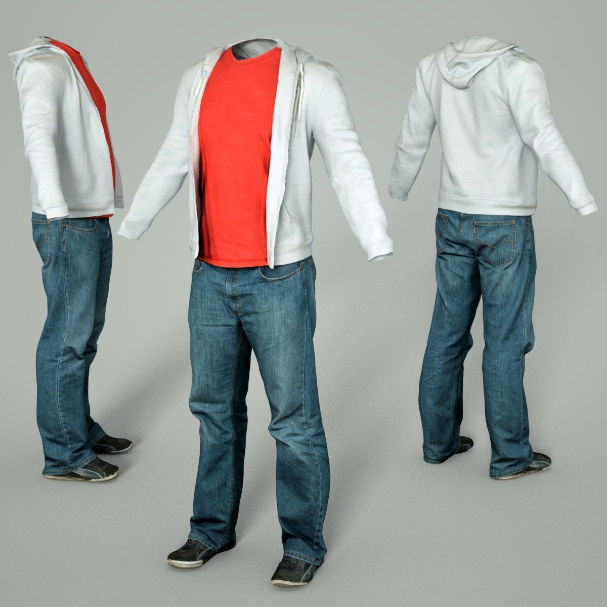 Male Casual Outfit 32 Hoodie Jeans Shoes Low-poly 3D model_3