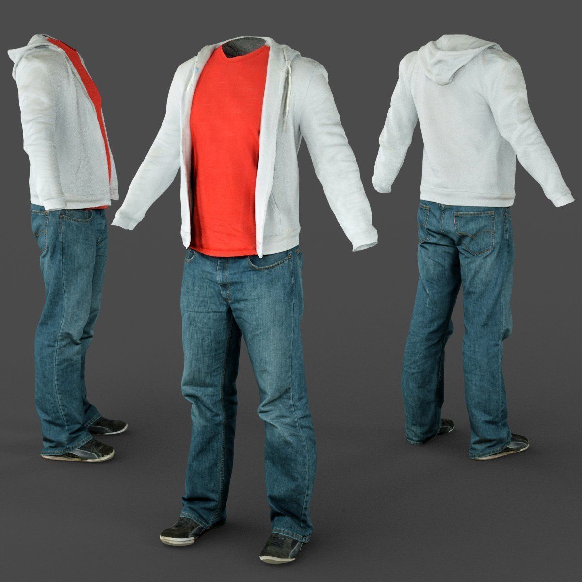 Male Casual Outfit 32 Hoodie Jeans Shoes Low-poly 3D model_1