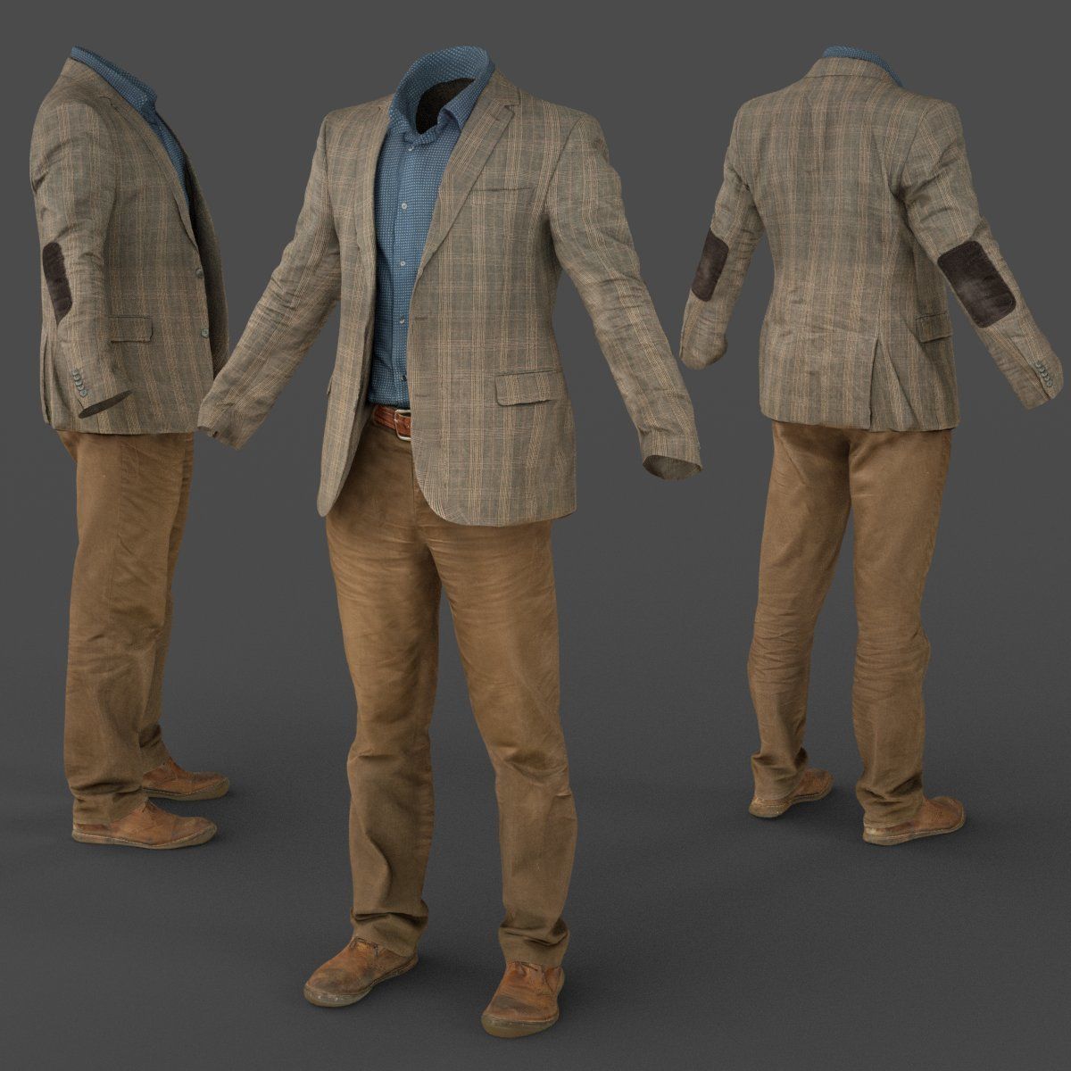Male Costume Outfit 33 Jacket Shirt Pants Footwear 3D model_6