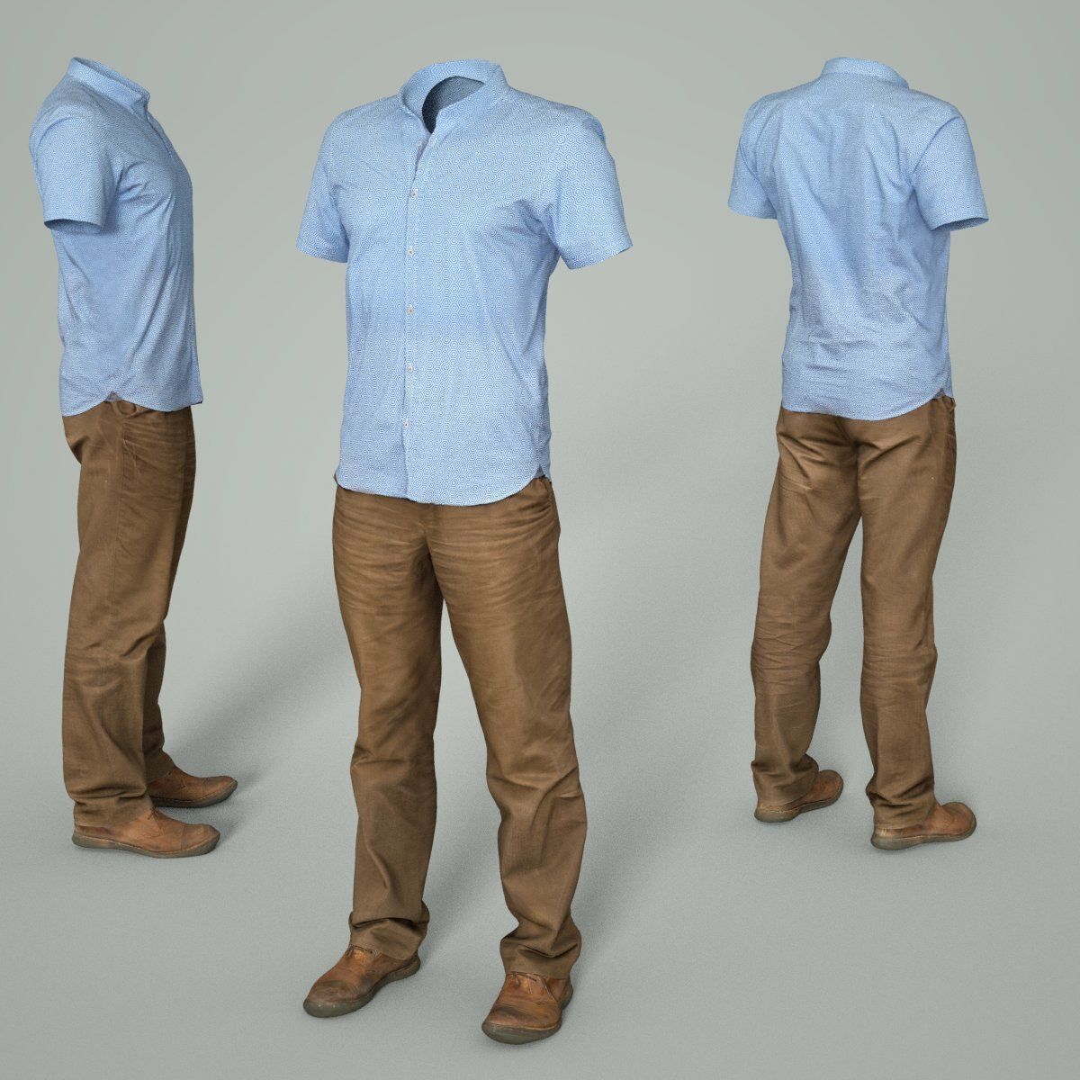 Male Casual Outfit 34 Shirt Pants Footwear Low-poly 3D model_3