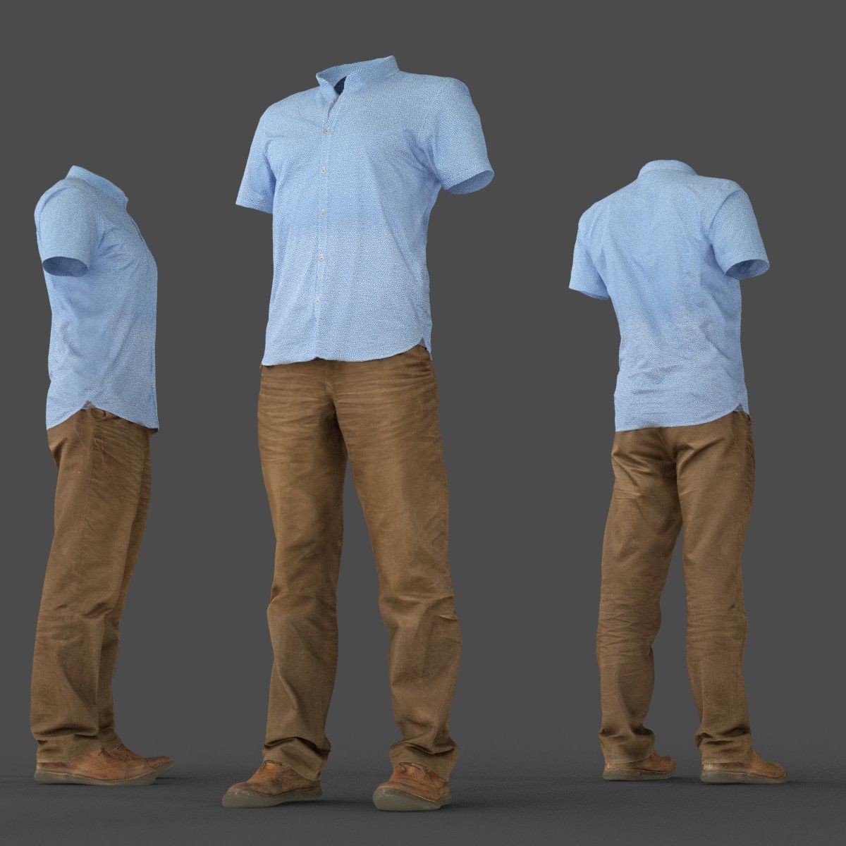 Male Casual Outfit 34 Shirt Pants Footwear Low-poly 3D model_7