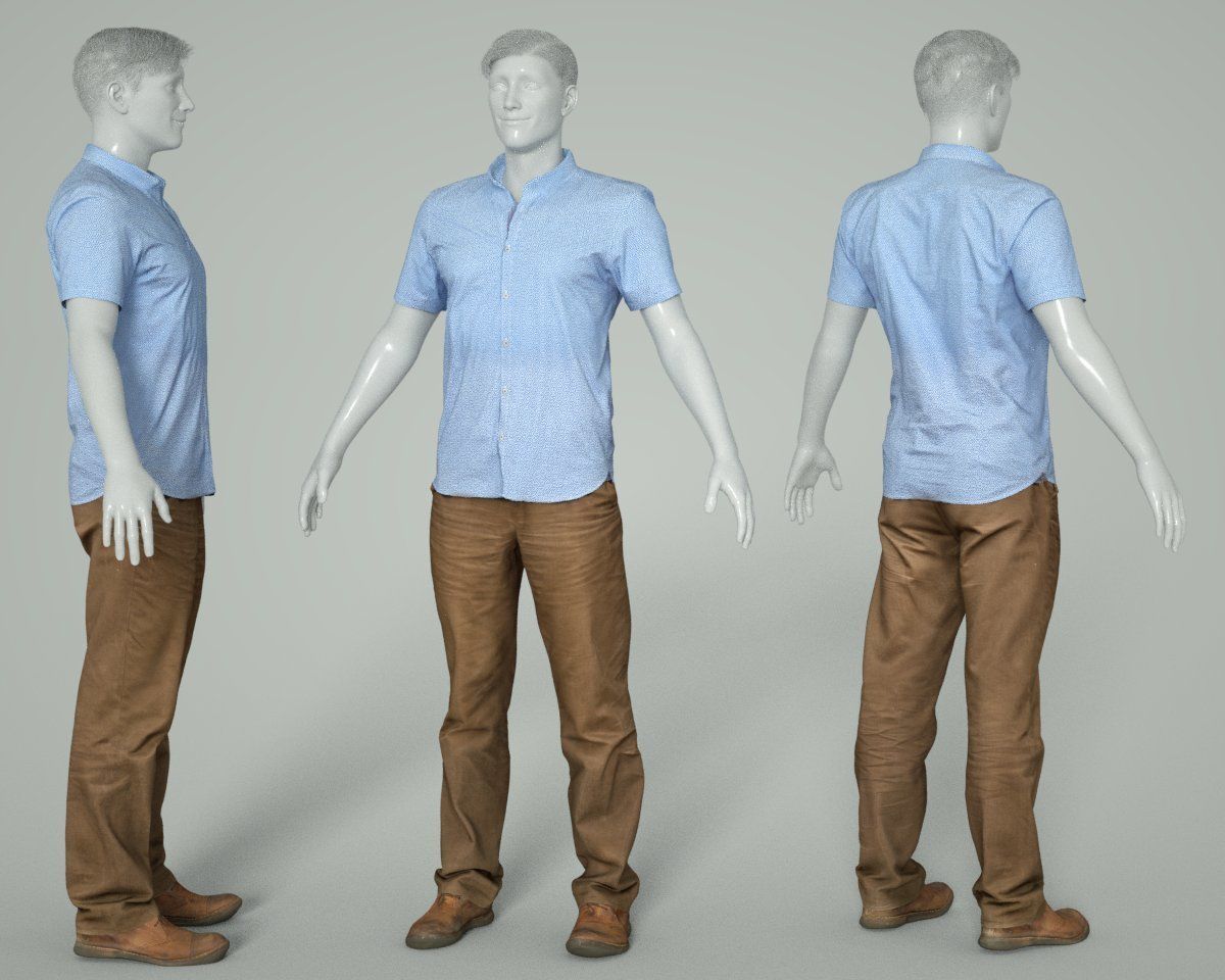Male Casual Outfit 34 Shirt Pants Footwear Low-poly 3D model_8