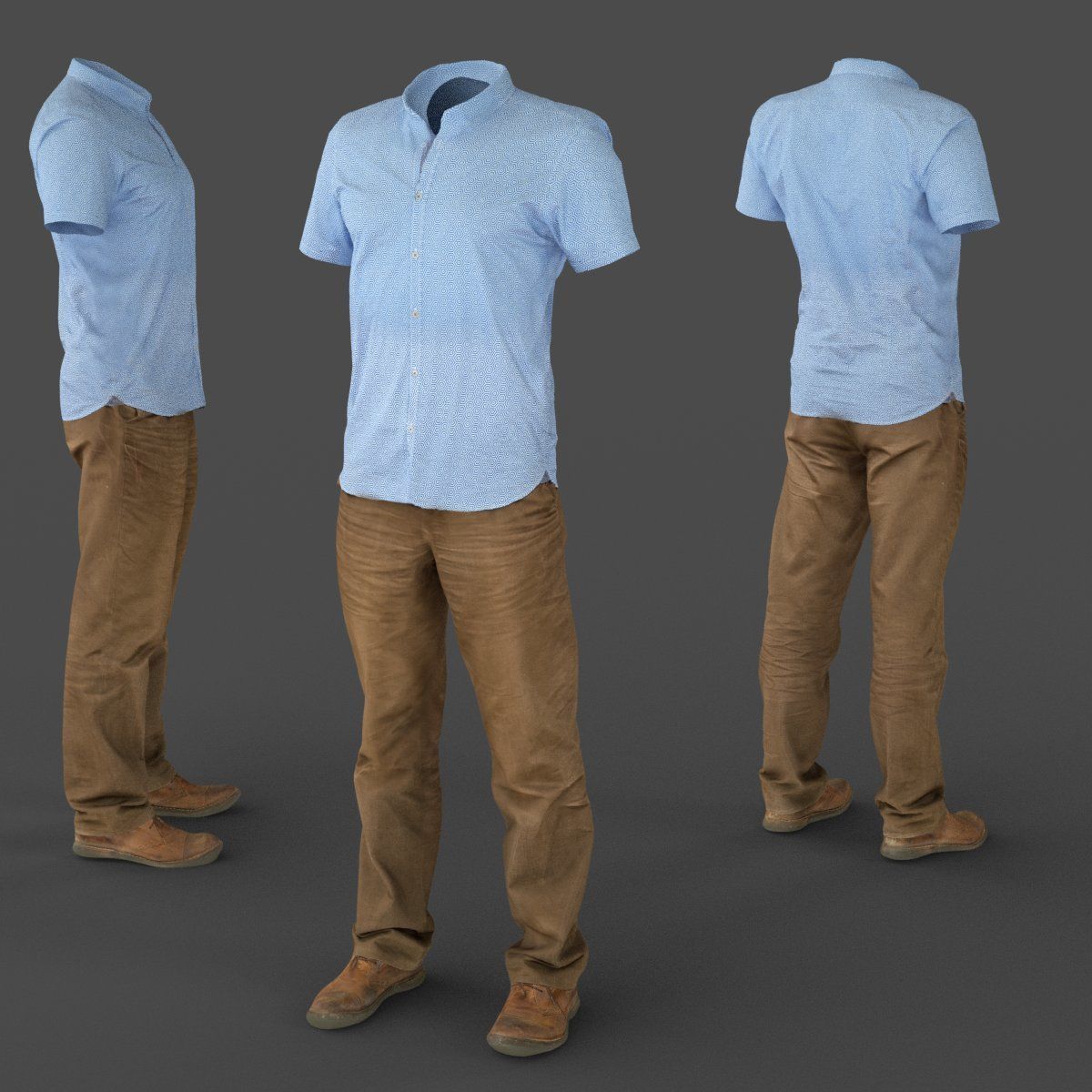 Male Casual Outfit 34 Shirt Pants Footwear Low-poly 3D model_1