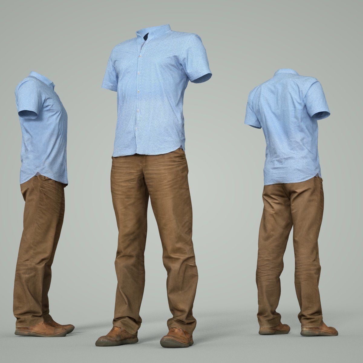 Male Casual Outfit 34 Shirt Pants Footwear Low-poly 3D model_5