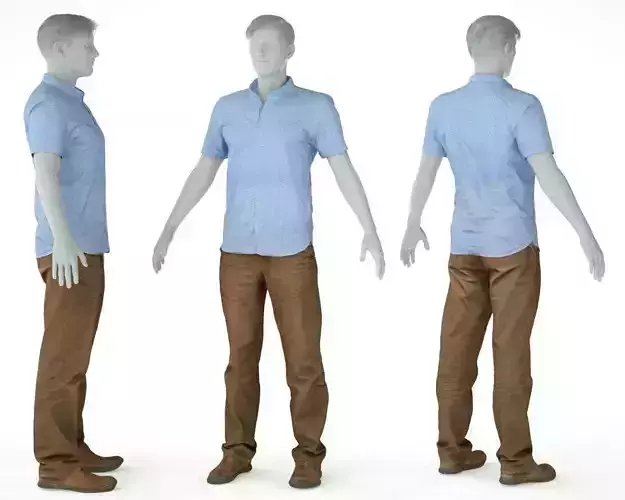Male Casual Outfit 34 Shirt Pants Footwear Low-poly 3D model