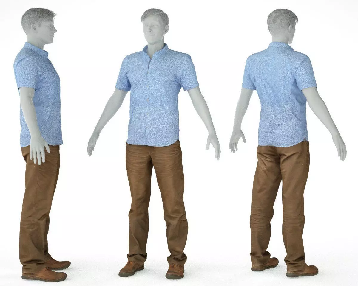 Male Casual Outfit 34 Shirt Pants Footwear Low-poly 3D model_0