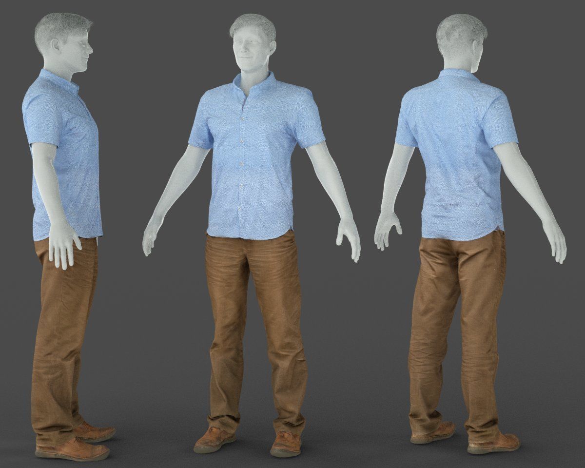 Male Casual Outfit 34 Shirt Pants Footwear Low-poly 3D model_4