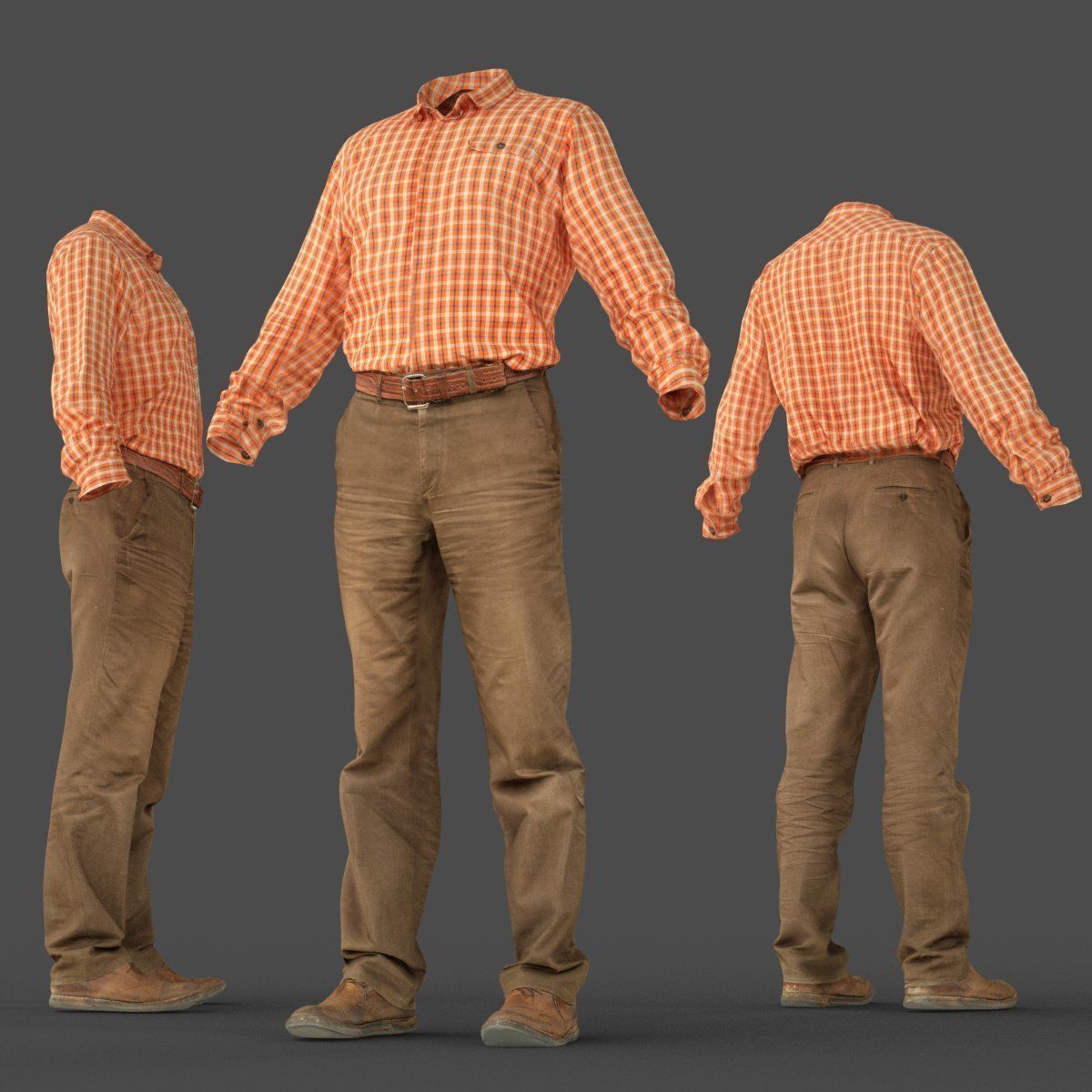 Male Casual Outfit 35 Shirt Pants Shoes Low-poly 3D model_6