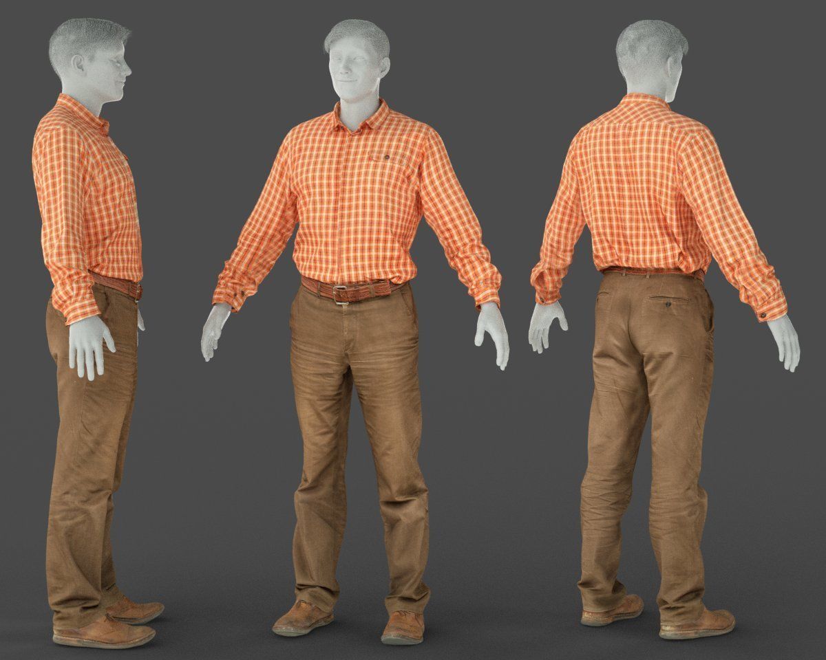 Male Casual Outfit 35 Shirt Pants Shoes Low-poly 3D model_4