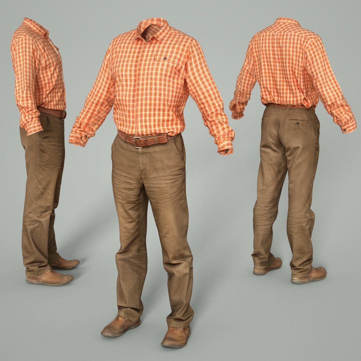 Male Casual Outfit 35 Shirt Pants Shoes Low-poly 3D model_3