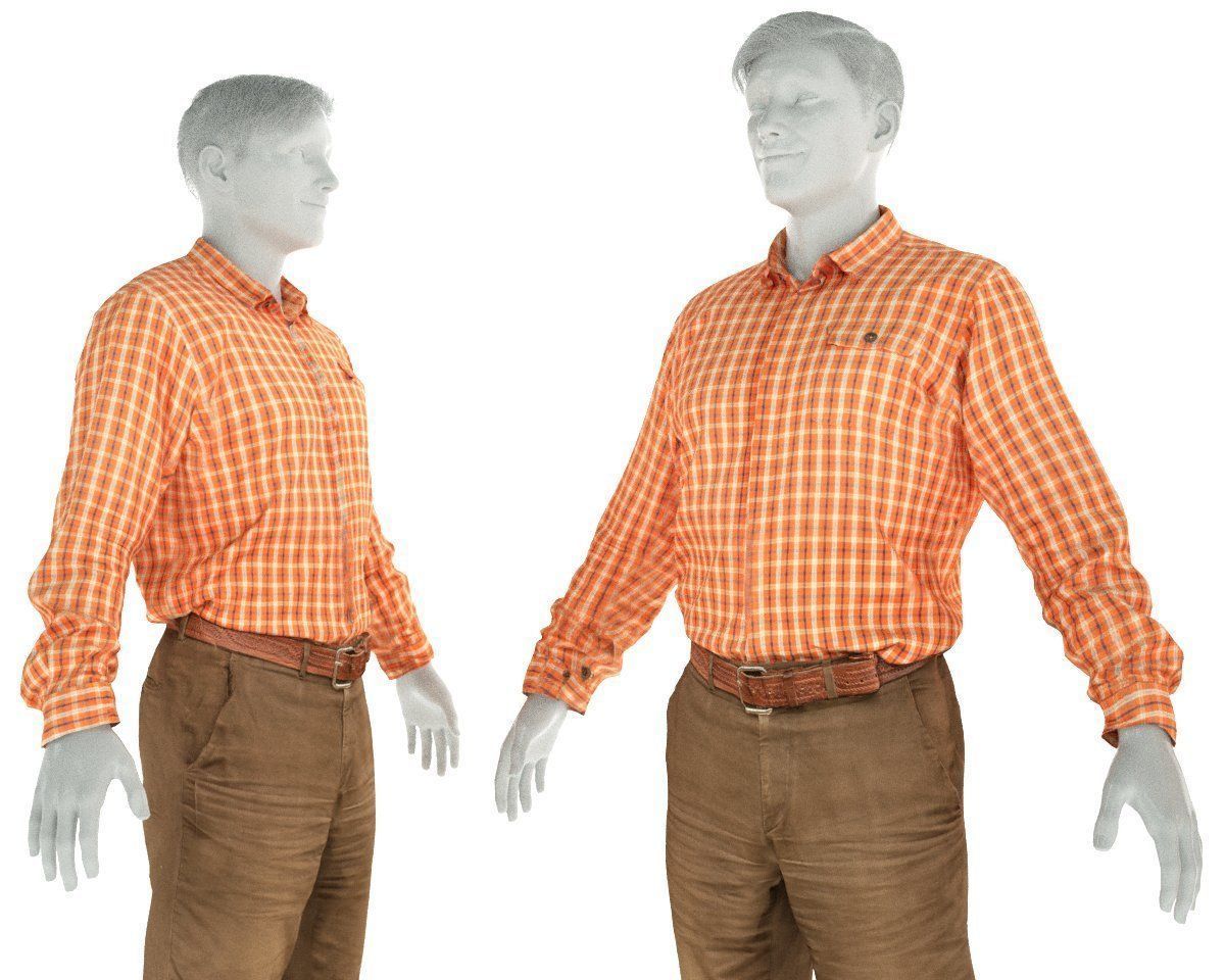 Male Casual Outfit 35 Shirt Pants Shoes Low-poly 3D model_1