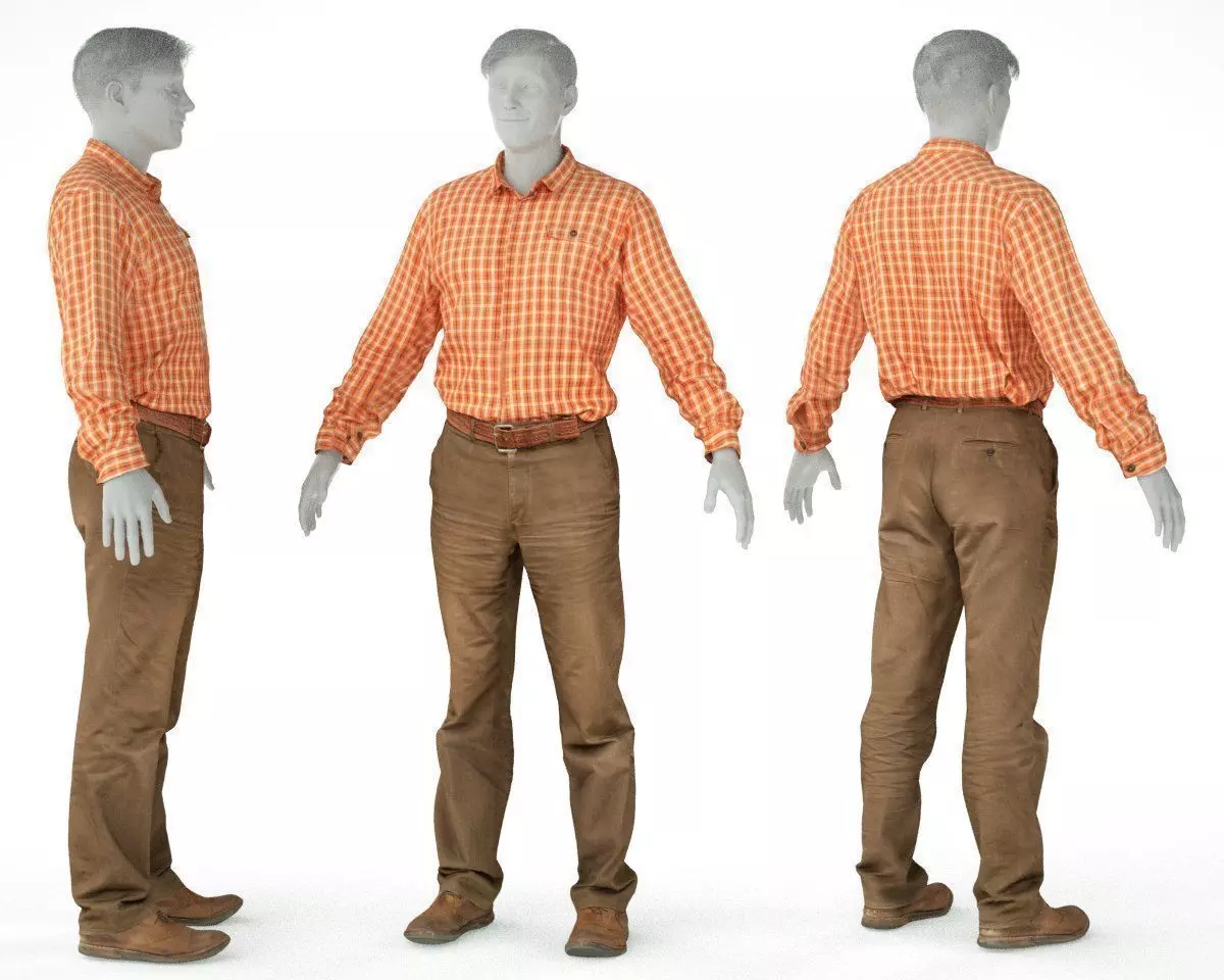 Male Casual Outfit 35 Shirt Pants Shoes Low-poly 3D model_0