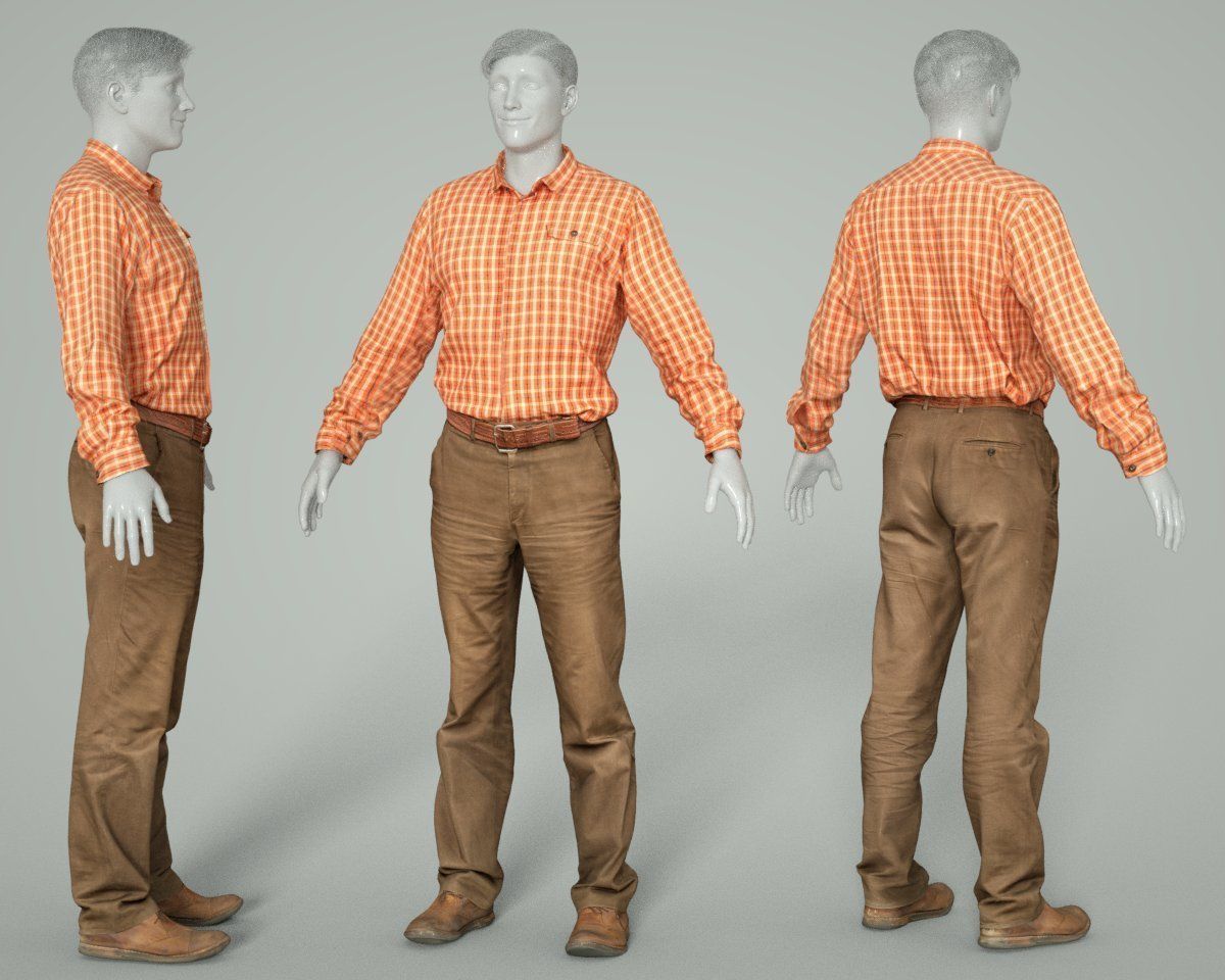 Male Casual Outfit 35 Shirt Pants Shoes Low-poly 3D model_8