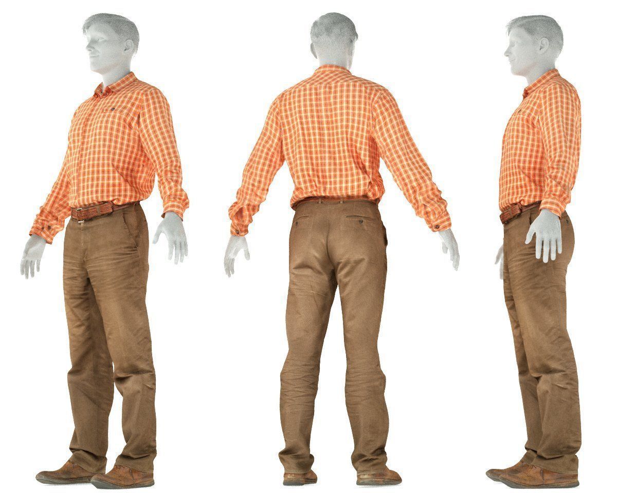 Male Casual Outfit 35 Shirt Pants Shoes Low-poly 3D model_7