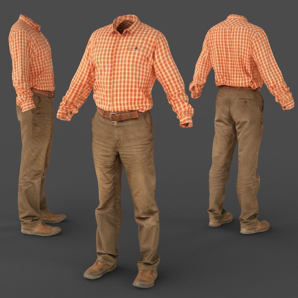 Male Casual Outfit 35 Shirt Pants Shoes Low-poly 3D model_2