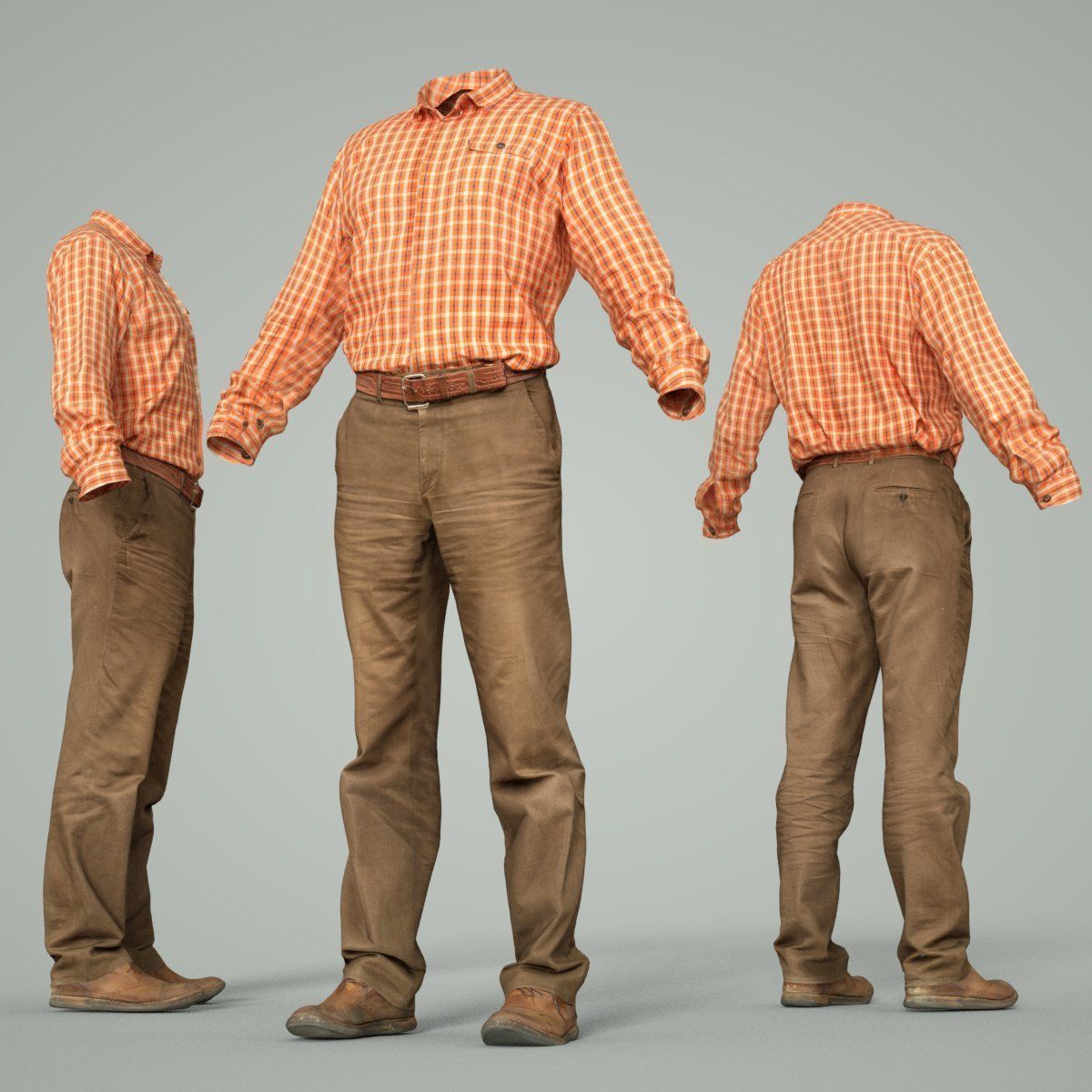 Male Casual Outfit 35 Shirt Pants Shoes Low-poly 3D model_5