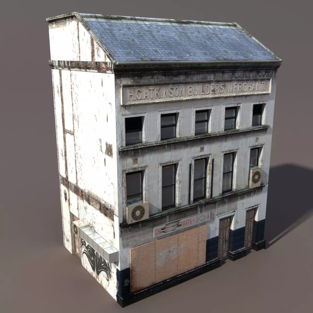 Derelict house low poly Low-poly 3D model_0