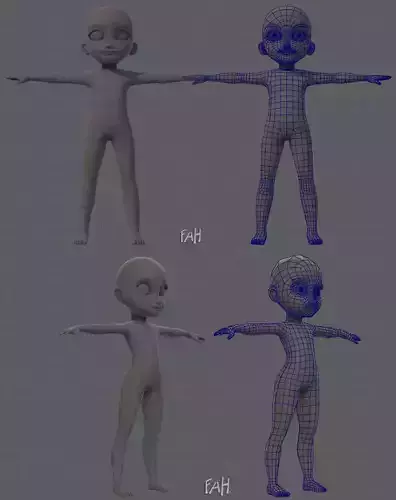 Base mesh girl and boy V01 3D Model Collection