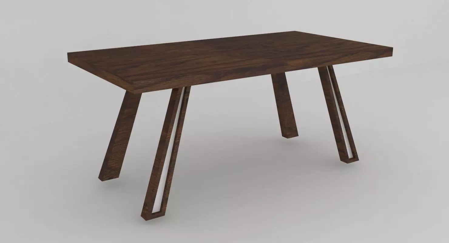 Modern wooden dining table Low-poly 3D model_0