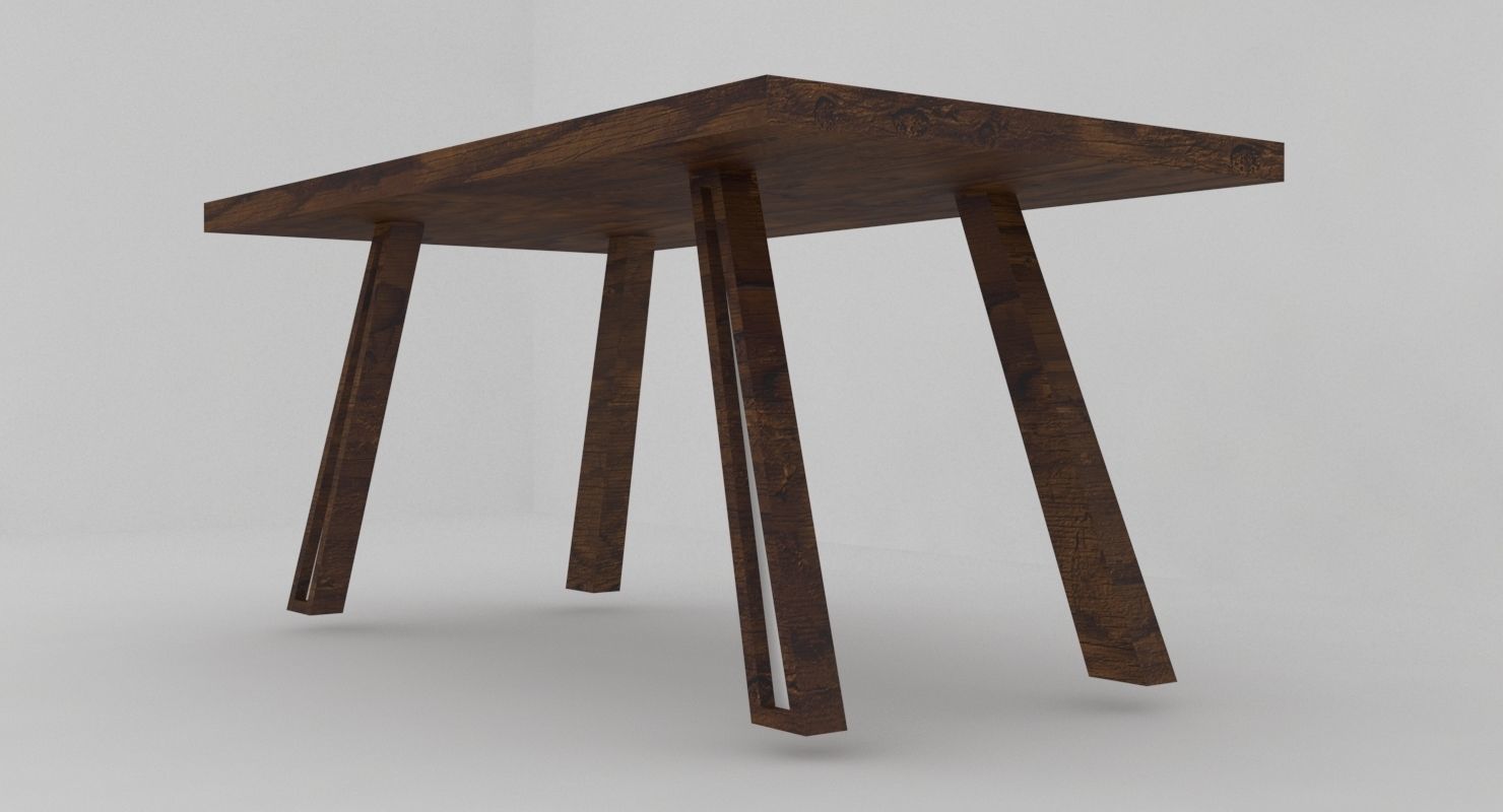 Modern wooden dining table Low-poly 3D model_2