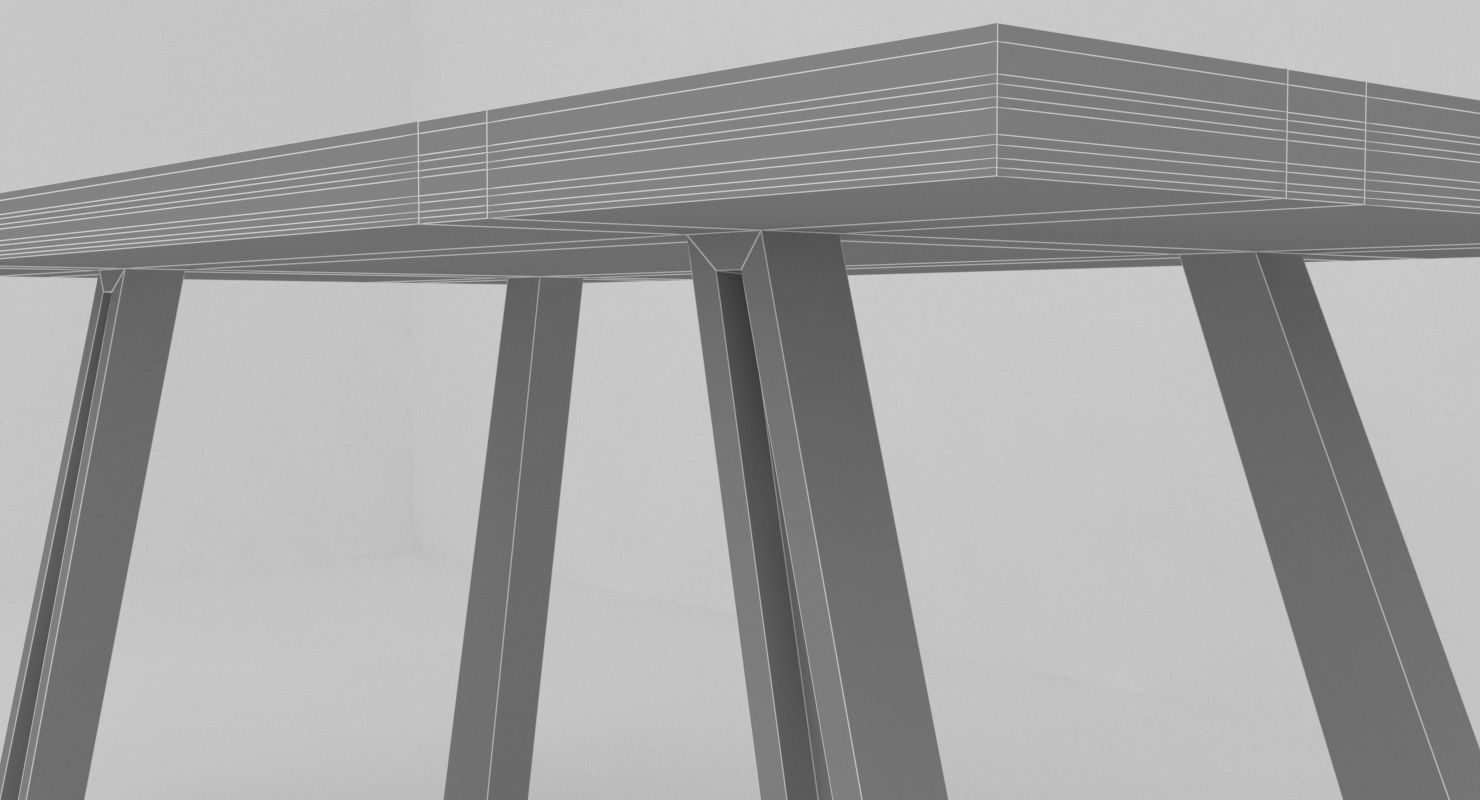 Modern wooden dining table Low-poly 3D model_4