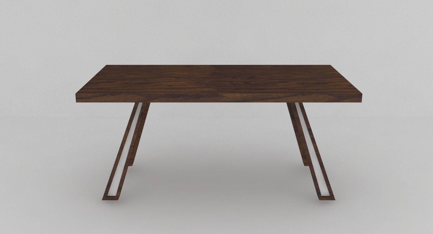 Modern wooden dining table Low-poly 3D model_1