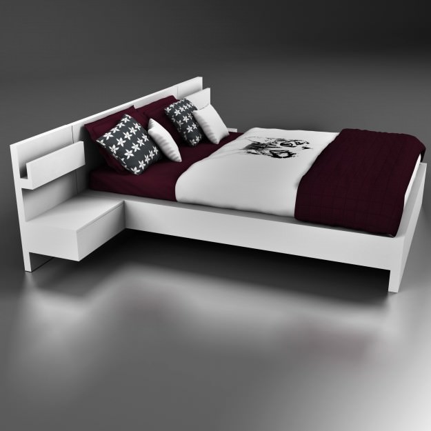 Bed with maroon pillows 3D model_9