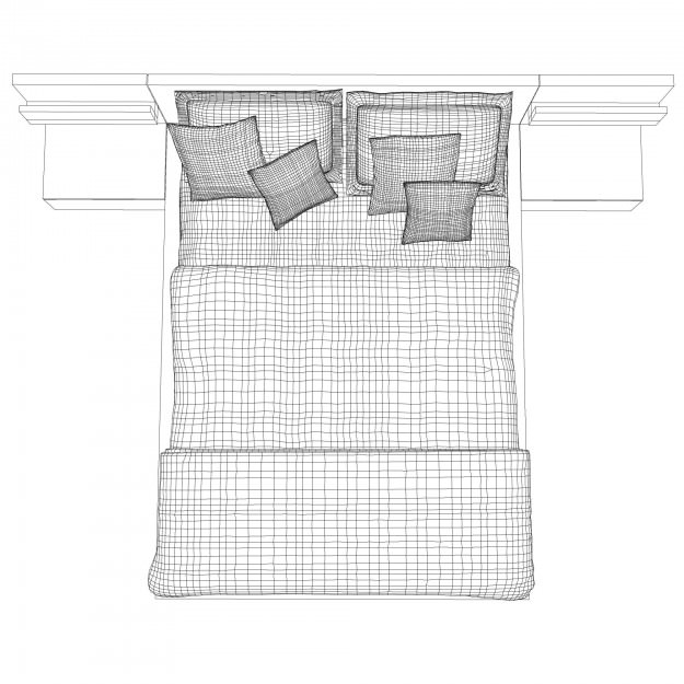 Bed with maroon pillows 3D model_3