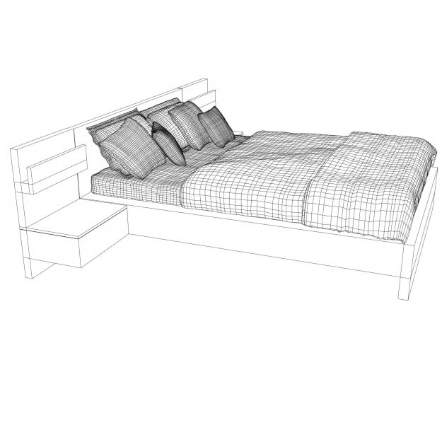 Bed with maroon pillows 3D model_7
