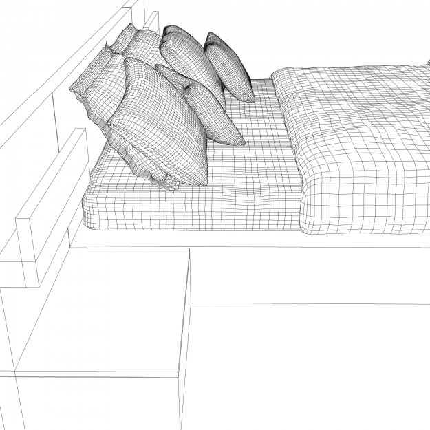 Bed with maroon pillows 3D model_6