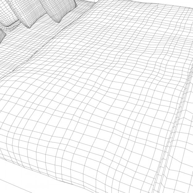 Bed with maroon pillows 3D model_4