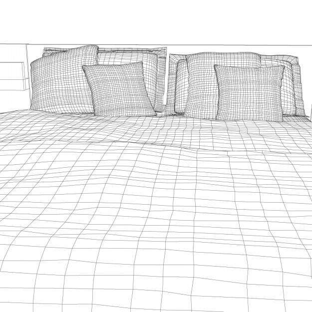 Bed with maroon pillows 3D model_5