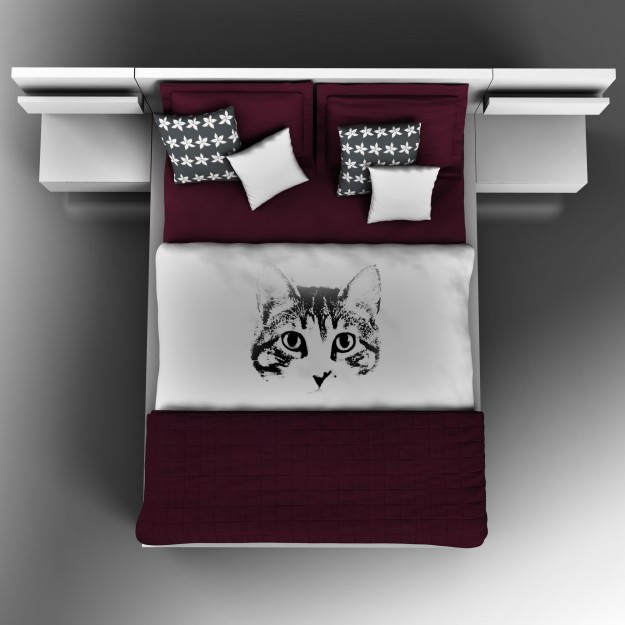 Bed with maroon pillows 3D model_10