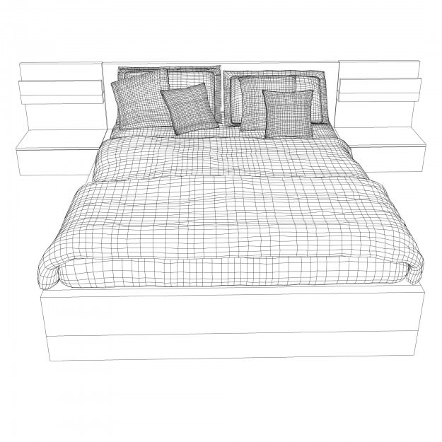 Bed with maroon pillows 3D model_8