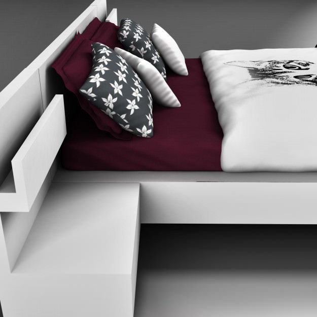 Bed with maroon pillows 3D model_12