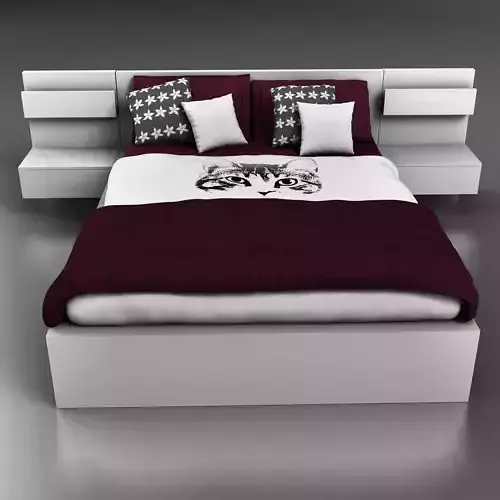 Bed with maroon pillows