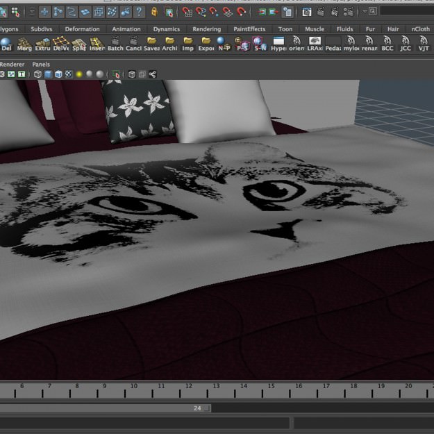 Bed with maroon pillows 3D model_2
