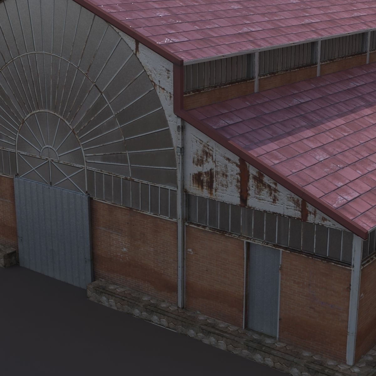 Factory Hangar Low Poly 3d Model Low-poly 3D model_1