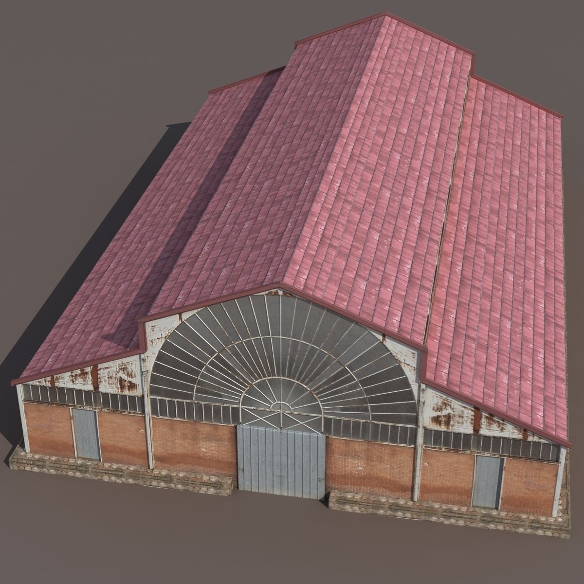 Factory Hangar Low Poly 3d Model Low-poly 3D model_2