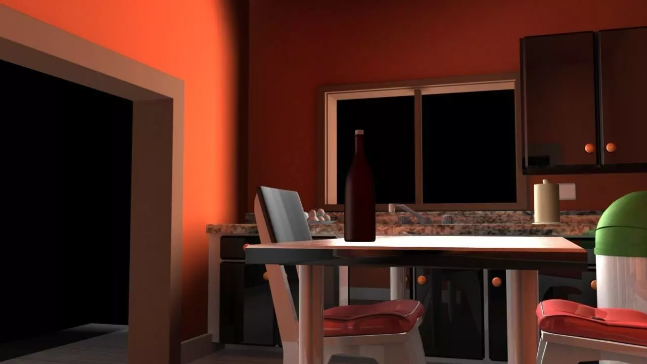 kitchen orange with table and chairs Low-poly 3D model