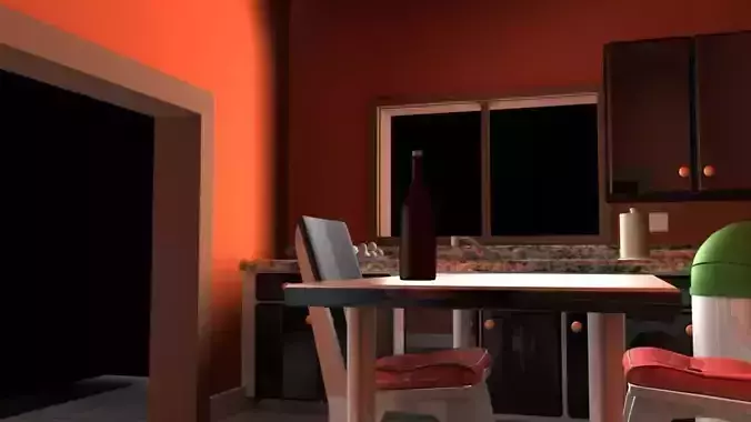 kitchen orange with table and chairs Low-poly 3D model