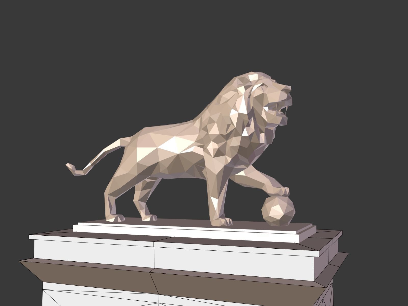 Cartoon Lion Statue - Low Poly Low-poly 3D model_1
