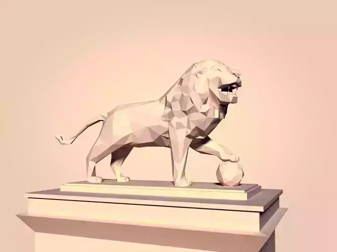 Cartoon Lion Statue - Low Poly