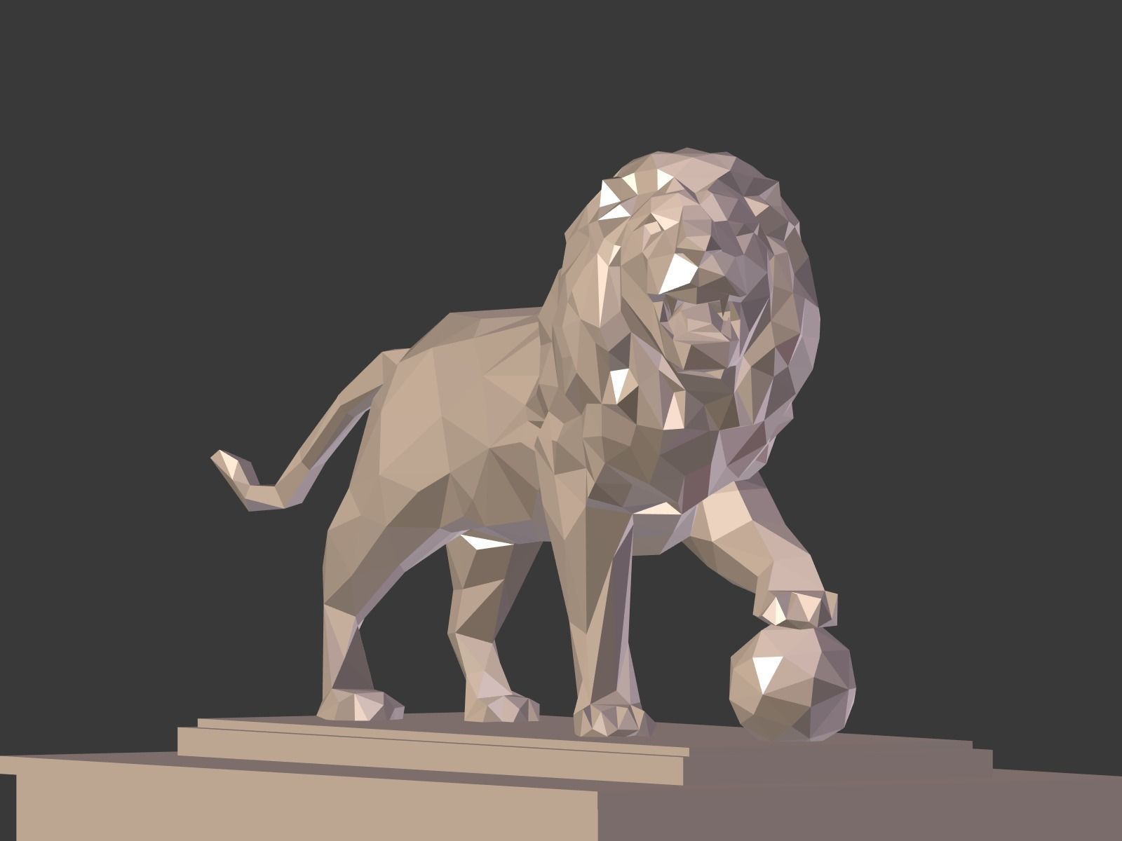 Cartoon Lion Statue - Low Poly Low-poly 3D model_6