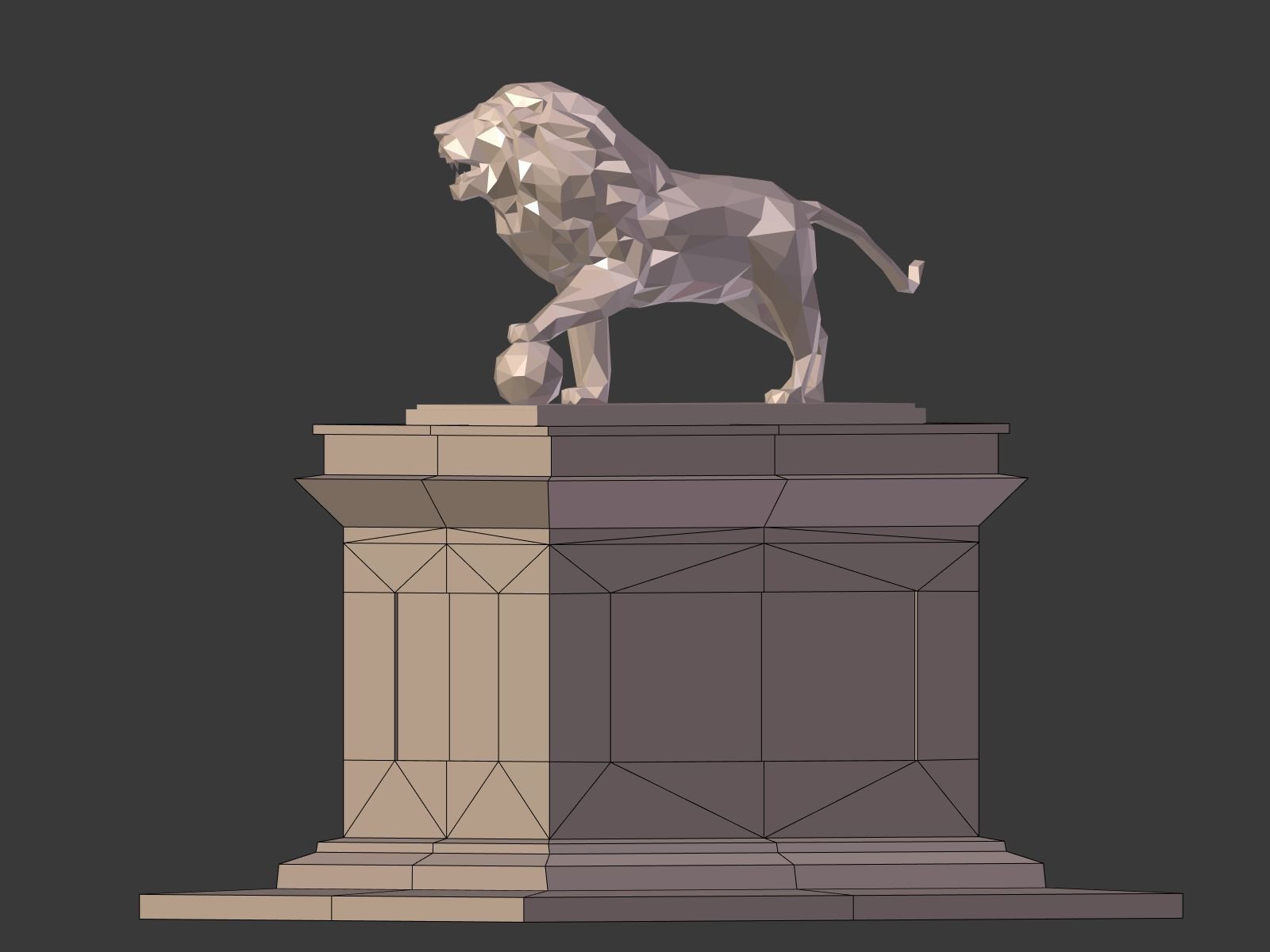 Cartoon Lion Statue - Low Poly Low-poly 3D model_5