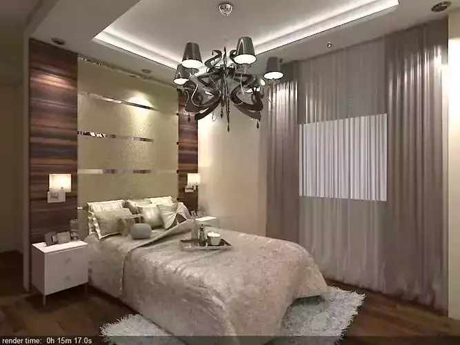 bedroom with walls and chandelier