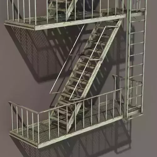 Fire Escape Stairs Low Poly Low-poly 3D model